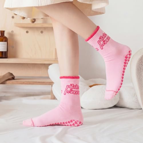 Halfchet 5 Pairs Women Pilates Grippy Socks Cute Non-slip Yoga Crew Socks Ruffle Grip Sock for Barre Fitness Hospital Workout(Pilates Party) - Image 3