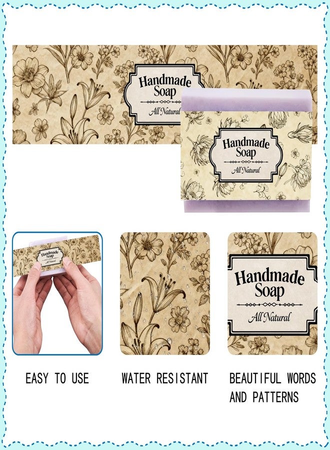 CREATCABIN 100 Pcs Soap Wrapper 10 Styles Vintage Flower Art Soap Paper Wrap Tape Vertical Tag Sleeves Covers Labels Rectangle for Homemade Bar Packaging Warp Supplies Gift 8.27×1.97 Inch - Image 3