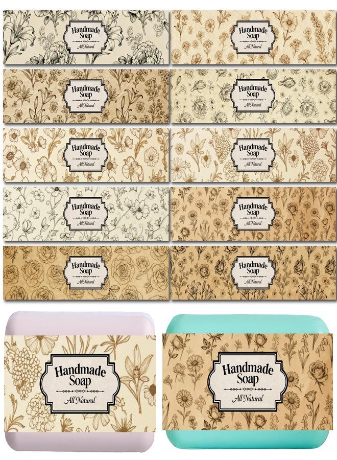 CREATCABIN 100 Pcs Soap Wrapper 10 Styles Vintage Flower Art Soap Paper Wrap Tape Vertical Tag Sleeves Covers Labels Rectangle for Homemade Bar Packaging Warp Supplies Gift 8.27×1.97 Inch - Image 1