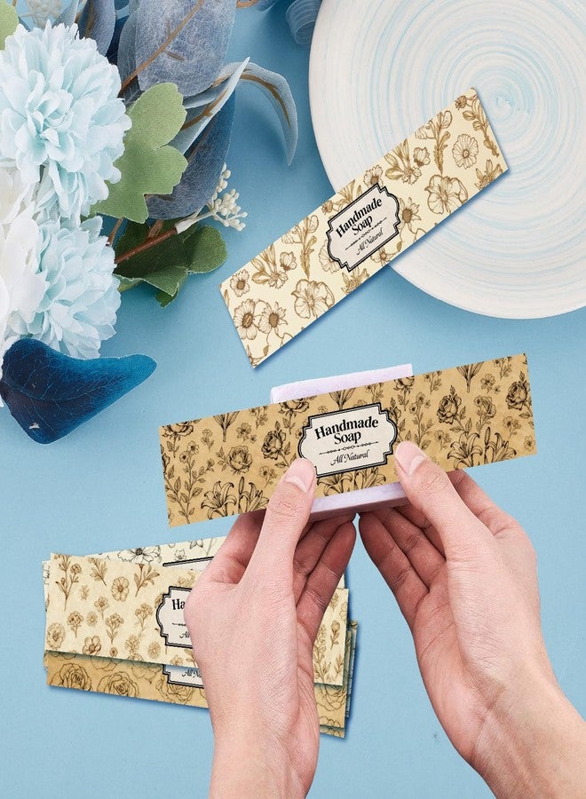 CREATCABIN 100 Pcs Soap Wrapper 10 Styles Vintage Flower Art Soap Paper Wrap Tape Vertical Tag Sleeves Covers Labels Rectangle for Homemade Bar Packaging Warp Supplies Gift 8.27×1.97 Inch - Image 4