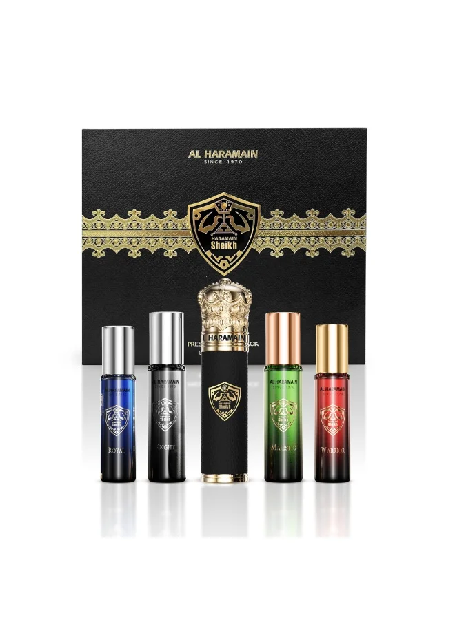 Al Haramain  Al Haramain Sheikh A Travel Pack with Tube Cover – 4 x 10ml Extrait de Parfum Gift Set for Men (Color of Tube & Bottles May Vary Based on Availability)  | Best Price UAE