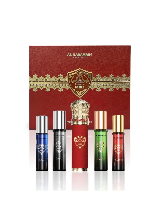 Al Haramain  Al Haramain Sheikh A Travel Pack with Tube Cover – 4 x 10ml Extrait de Parfum Gift Set for Men (Color of Tube & Bottles May Vary Based on Availability)  | Best Price UAE