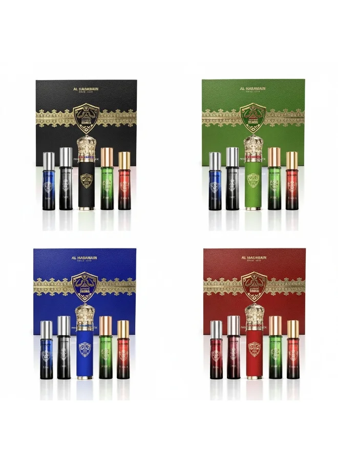 Al Haramain Al Haramain Sheikh Prestige Travel Pack with Tube Cover – 4 x 10ml Extrait de Parfum Gift Set for Men (Color of Tube & Bottles May Vary Based on Availability)