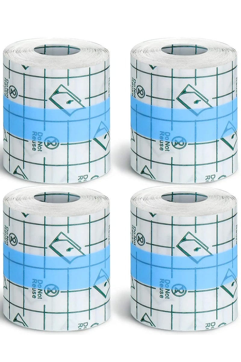 4 لفات ضمادات لاصقة شفافة قابلة للتمدد، ضمادات واقية مقاومة للماء، شريط تضميد شفاف (2 بوصة × 5.47 ياردة) - Image 1