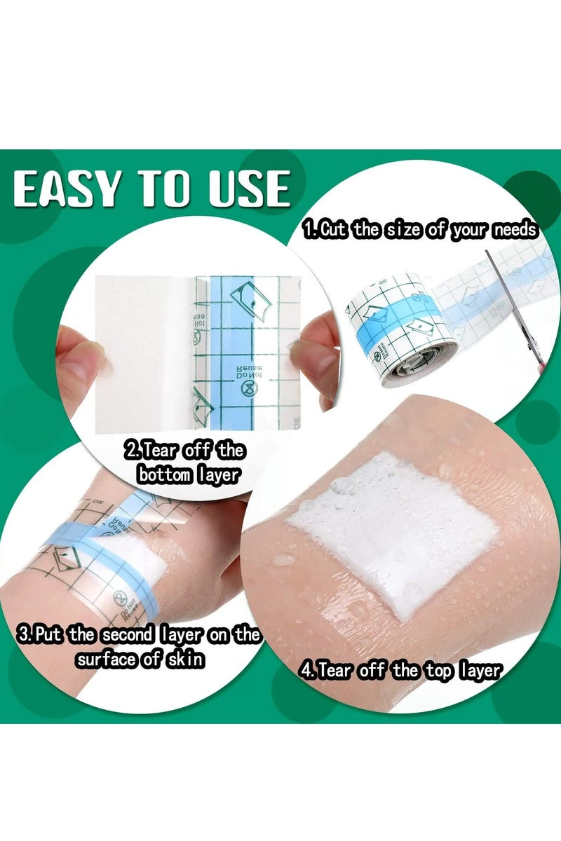4 لفات ضمادات لاصقة شفافة قابلة للتمدد، ضمادات واقية مقاومة للماء، شريط تضميد شفاف (2 بوصة × 5.47 ياردة) - Image 3