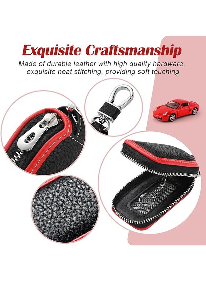 Generic Car Key Case，Carbon Fiber Leather Car Key Chain Case Holder Auto Key Fob Holder Key Fob Protector Smart Keychain Protector Cover with Metal Hook Zipper for Remote Car Key - Image 2