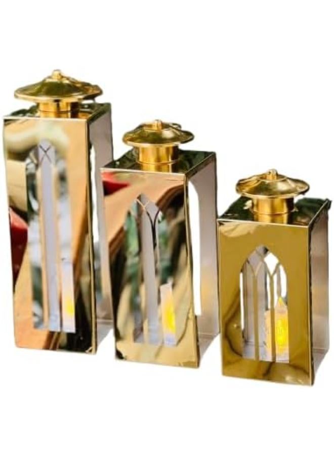 مجموعة من 3 فوانيس رمضان معدنية عتيقة - Image 1