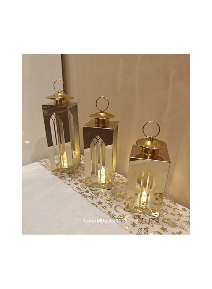 مجموعة من 3 فوانيس رمضان معدنية عتيقة - Image 2