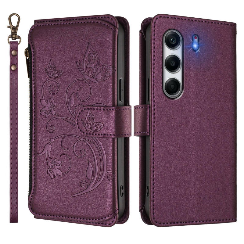 إيروريكس جراب هاتف جلدي بسحاب متعدد البطاقات لهاتف Tecno Camon 40 Pro 4G (أرجواني داكن) - Image 2