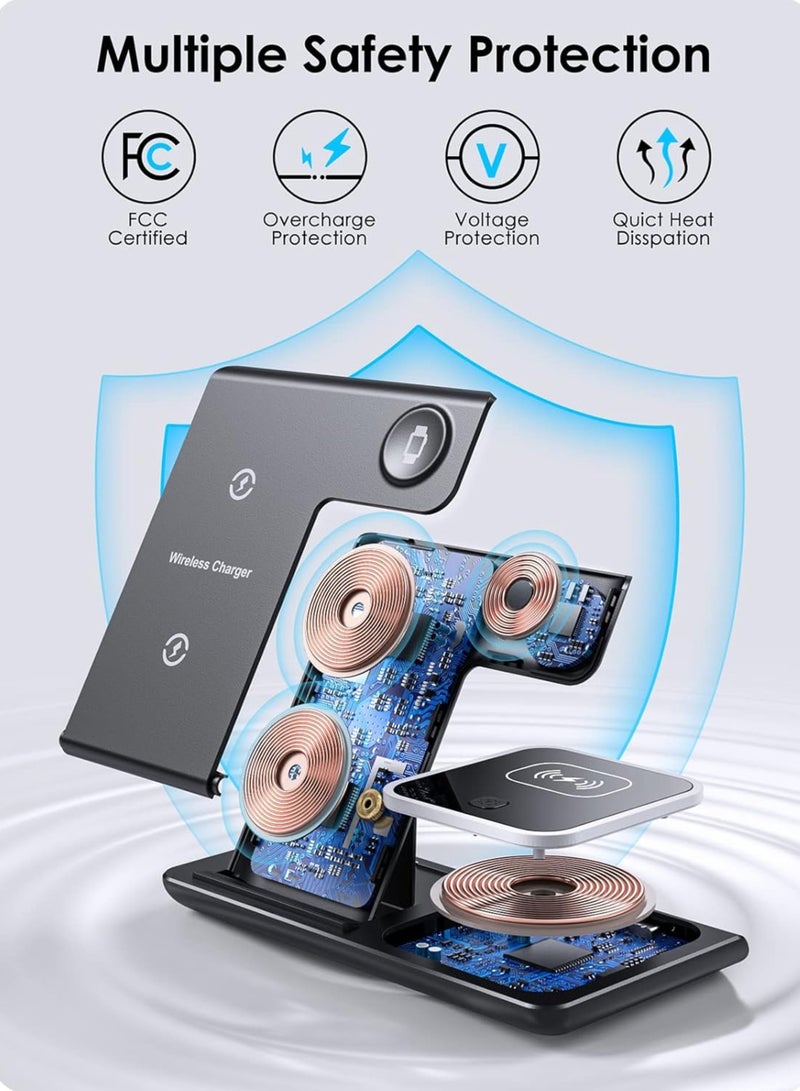 3-in-1 Wireless Charging Station for Apple  Samsung | Fast Charger Stand for iPhone 14 13 12 11 Pro Max XS 8, AirPods 3/2/Pro, iWatch 8-2 | Foldable Dock | Portable  Compact – Black  - Image 3