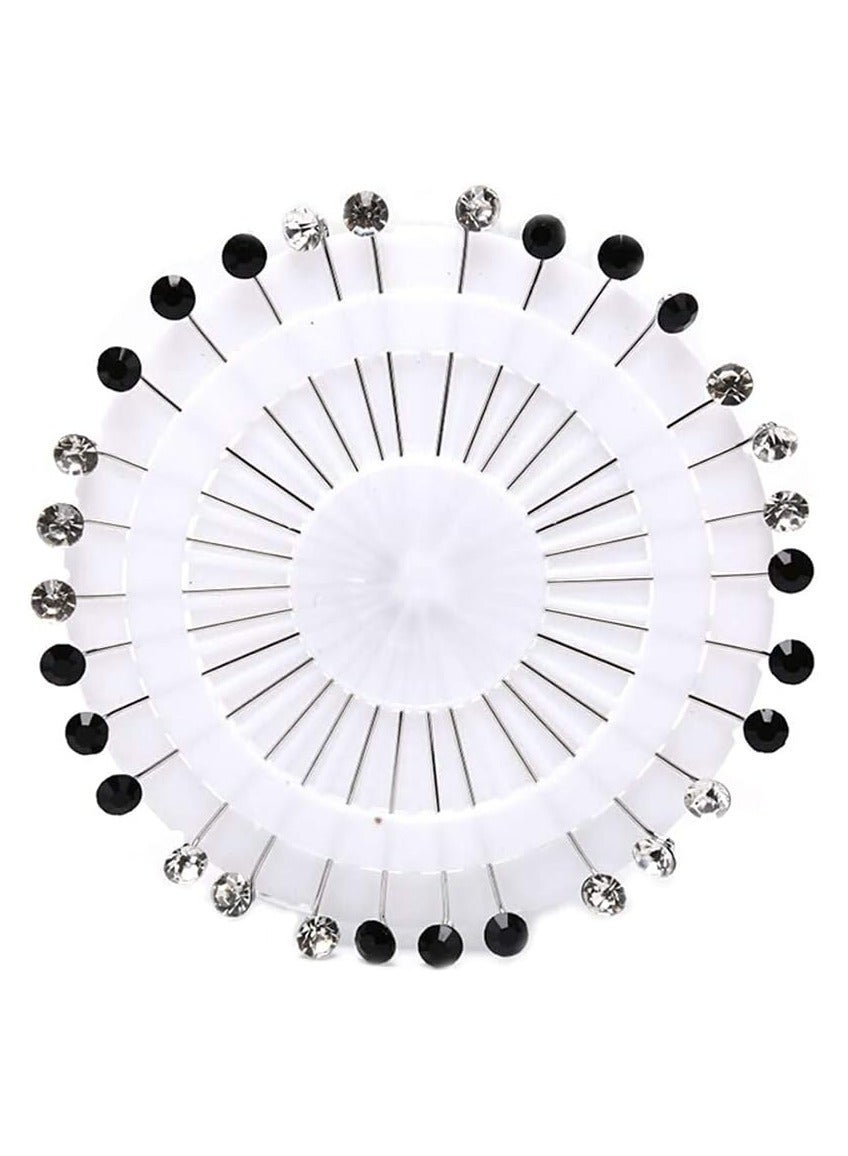 Sky Shine 30PCS Crystal Hijab Pins – Snag-Free Straight Scarf Pins & Brooch Set for Women – Elegant Headwear & Wedding Accessories Black & White