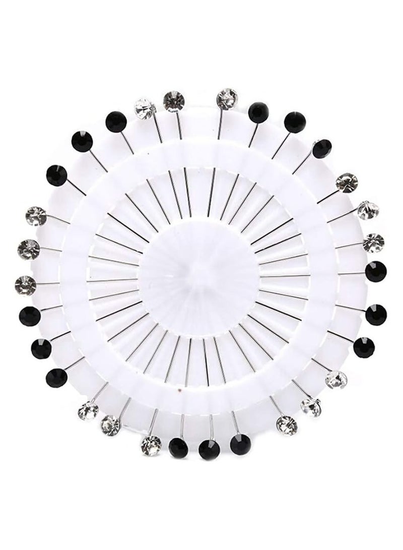 Sky Shine 30PCS Crystal Hijab Pins – Snag-Free Straight Scarf Pins & Brooch Set for Women – Elegant Headwear & Wedding Accessories Black & White