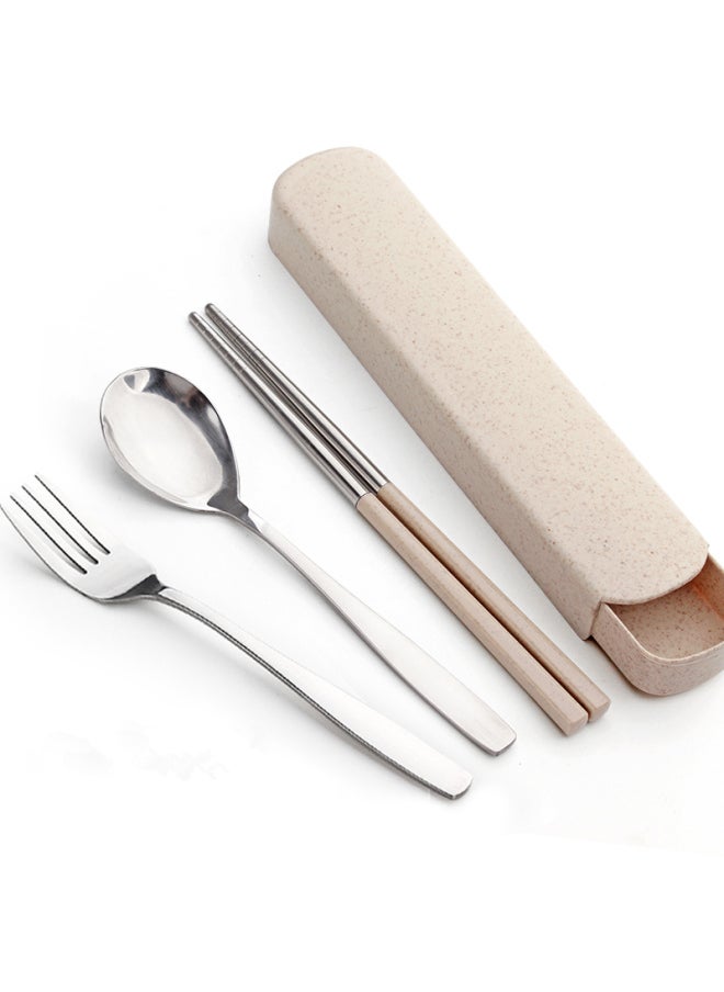 Chopsticks Spoon Storage Box Single Portable Student Tableware Suit Stainless Steel Chopsticks Fork Three-piece Set-Specifications:Default Items-Color:Chopsticks And Spoons + Wheat Box (limited Time)