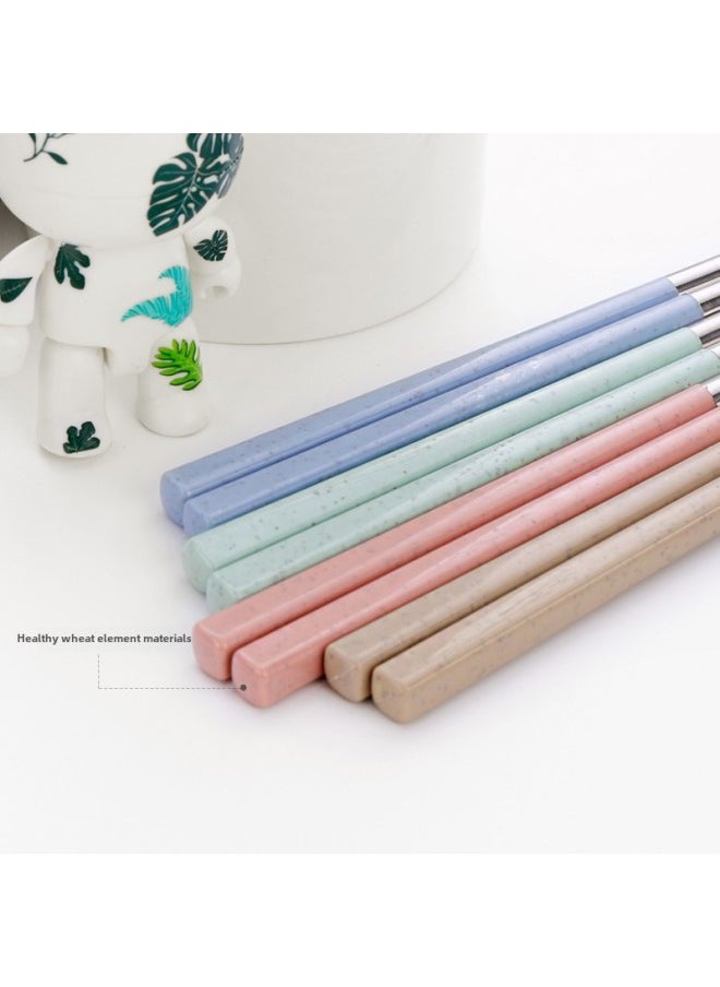 Chopsticks Spoon Storage Box Single Portable Student Tableware Suit Stainless Steel Chopsticks Fork Three-piece Set-Specifications:Default Items-Color:Chopsticks And Spoons + Wheat Box (limited Time)