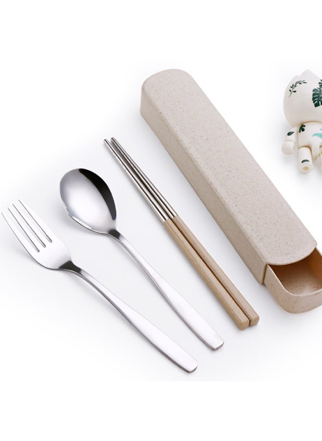 Chopsticks Spoon Storage Box Single Portable Student Tableware Suit Stainless Steel Chopsticks Fork Three-piece Set-Specifications:Default Items-Color:Chopsticks And Spoons + Wheat Box (limited Time)