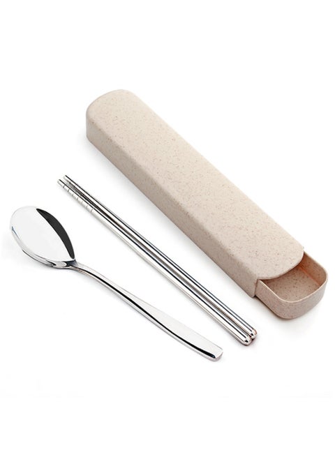 Chopsticks Spoon Storage Box Single Portable Student Tableware Suit Stainless Steel Chopsticks Fork Three-piece Set-Specifications:Default Items-Color:Chopsticks And Spoons + Wheat Box (limited Time)