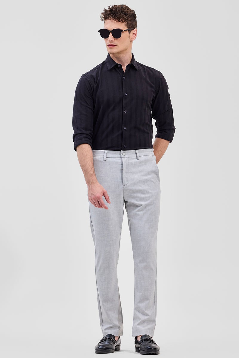 SNITCH Light Blue Self-Design Stretch Trousers - Image 3
