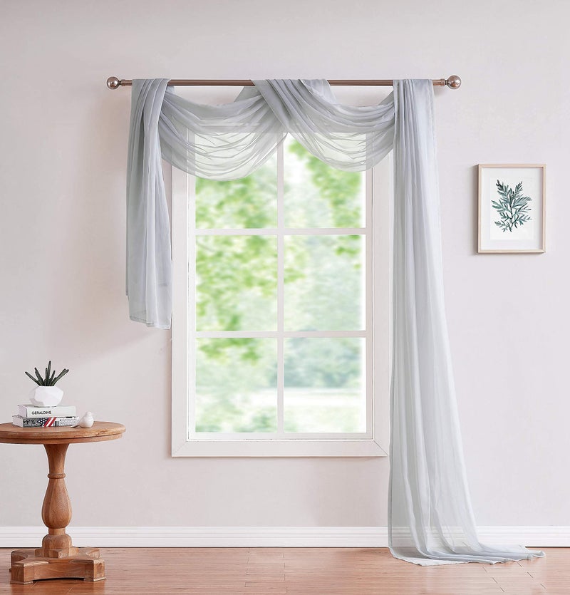 LinenZone Silver Window Scarf Valance in 144 Inch Size. Use Window Scarves as Canopy Bed or Backdrop Curtains, Curtain Scarf, or Sheer Fabric for Draping. (Amazing 55 x 144, Silver) - Image 1