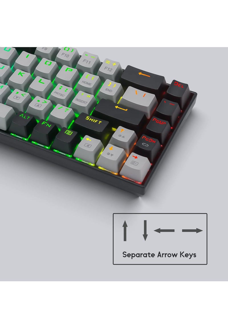 إي-يوسو - لوحة مفاتيح ألعاب RGB بنسبة 65%، لوحة مفاتيح ميكانيكية سلكية مكونة من 68 مفتاحًا باللون الأحمر، وكابل USB-C قابل للفصل، ومفاتيح أسهم منفصلة لألعاب المكتب - رمادي أسود - Image 1