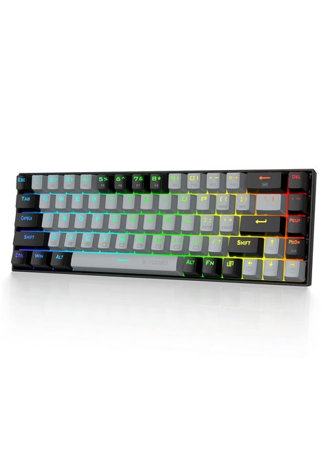 لوحة مفاتيح ألعاب RGB بنسبة 65%، لوحة مفاتيح ميكانيكية سلكية مكونة من 68 مفتاحًا باللون الأحمر، وكابل USB-C قابل للفصل، ومفاتيح أسهم منفصلة لألعاب المكتب - رمادي أسود