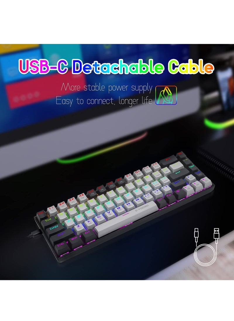 إي-يوسو - لوحة مفاتيح ألعاب RGB بنسبة 65%، لوحة مفاتيح ميكانيكية سلكية مكونة من 68 مفتاحًا باللون الأحمر، وكابل USB-C قابل للفصل، ومفاتيح أسهم منفصلة لألعاب المكتب - رمادي أسود - Image 1