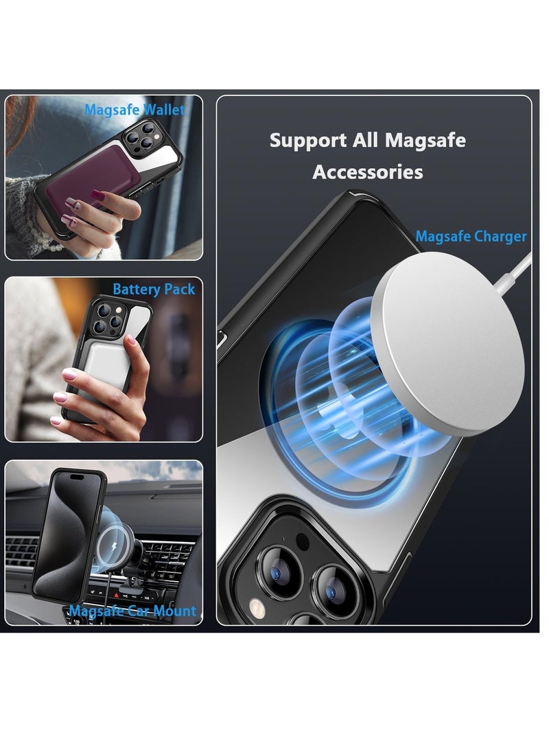 YoYoTech Compatible with iPhone 15 Pro  6.1-inch Magnetic case Compatible with Magsafe Defender Military Shockproof,Hard Back Case,Ultra-Thin Crystal Back-Anti-Scratch Cover-Black  - Image 4