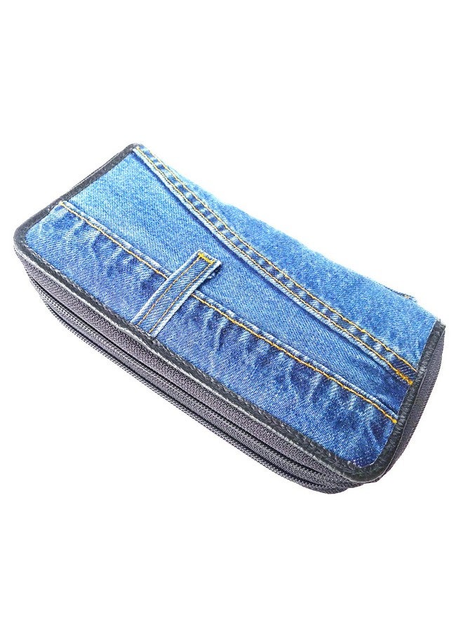 Bijoux De Ja Women Blue Denim Money Double Zipper Around Accordion Wallet Wristlet Purse Clutch Dmw015 - Image 1