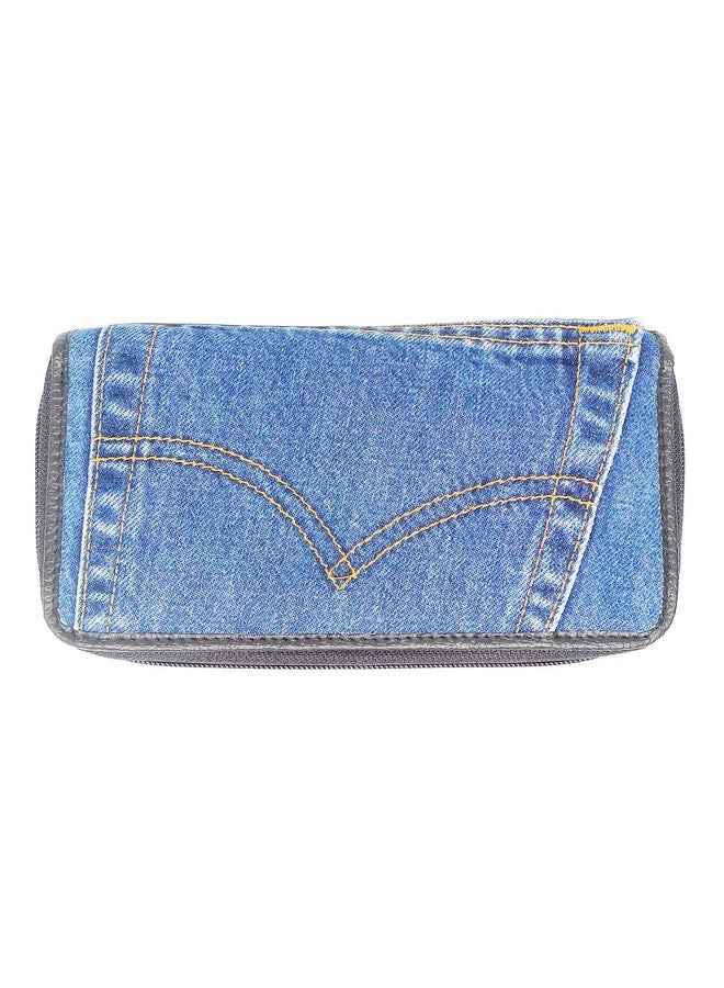 Bijoux De Ja Women Blue Denim Money Double Zipper Around Accordion Wallet Wristlet Purse Clutch Dmw015 - Image 5