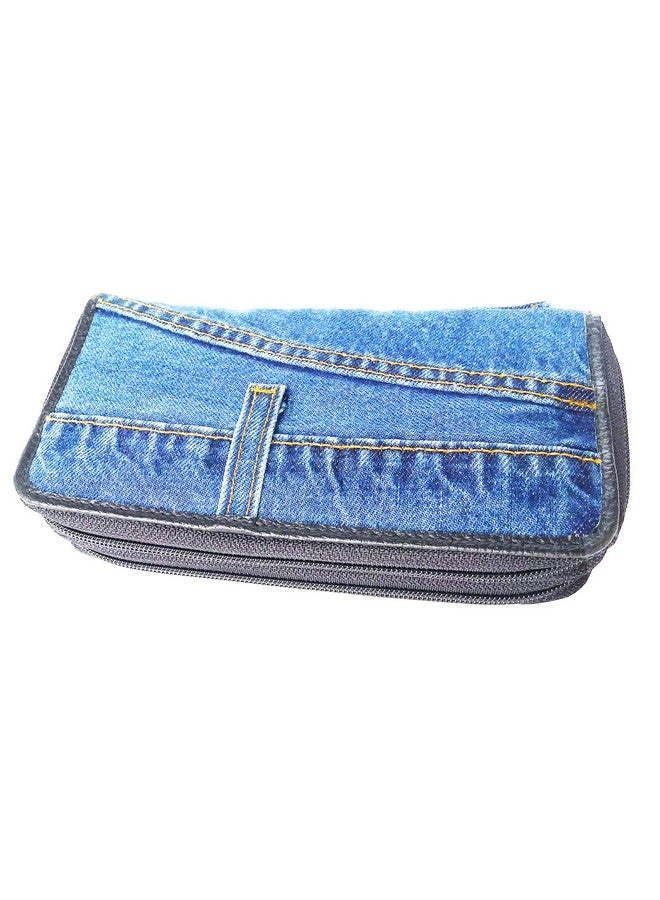 Bijoux De Ja Women Blue Denim Money Double Zipper Around Accordion Wallet Wristlet Purse Clutch Dmw015 - Image 3
