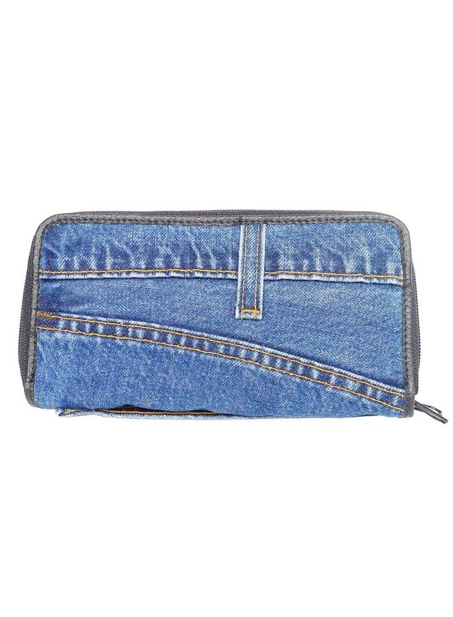 Bijoux De Ja Women Blue Denim Money Double Zipper Around Accordion Wallet Wristlet Purse Clutch Dmw015 - Image 4