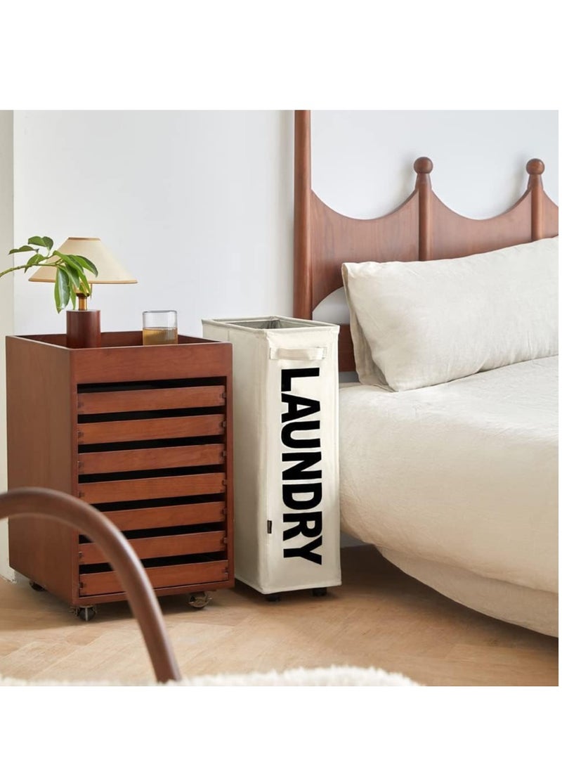 MIXDE Rolling Slim Laundry Basket on Wheels, Foldable Laundry Hamper with Handle, Collapsible Laundry Sorter and Organizer, Tall Storage Basket Bin (Beige) - Image 3