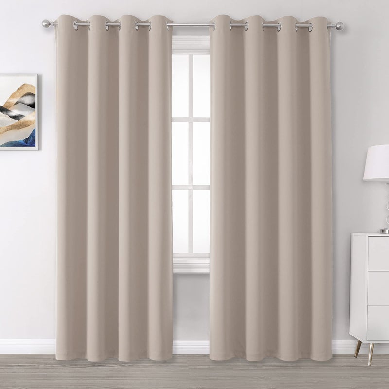 DUALIFE Blackout Curtains 96 Inches Long for Bedroom Thermal Insulated Curtain Panels with Grommet Room Darkening Widow DrapesDraperies 52x96 Inch 2 Panels Light Taupe
