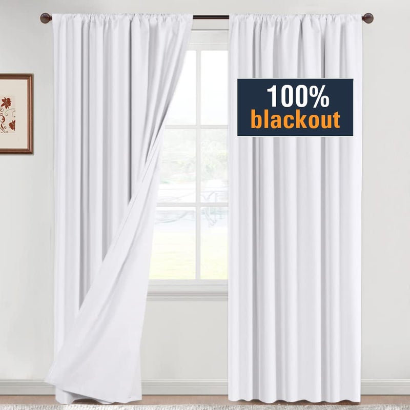 H.VERSAILTEX H.VERSAILTEX 100% Blackout Curtains 84 Inches Long Full Light Blocking Curtain Draperies with Soft White Coating for Bedroom Living Room Thermal Insulated Window Treatment Set of 2 Panels  White - Image 1