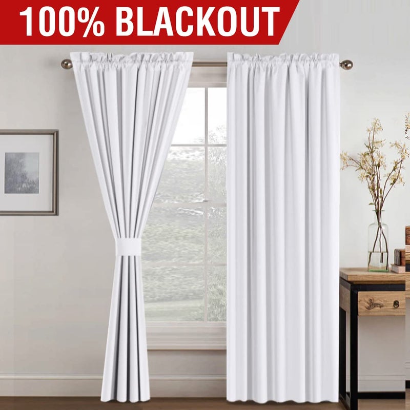 H.VERSAILTEX H.VERSAILTEX 100% Blackout Curtains 84 Inches Long Full Light Blocking Curtain Draperies with Soft White Coating for Bedroom Living Room Thermal Insulated Window Treatment Set of 2 Panels  White - Image 2