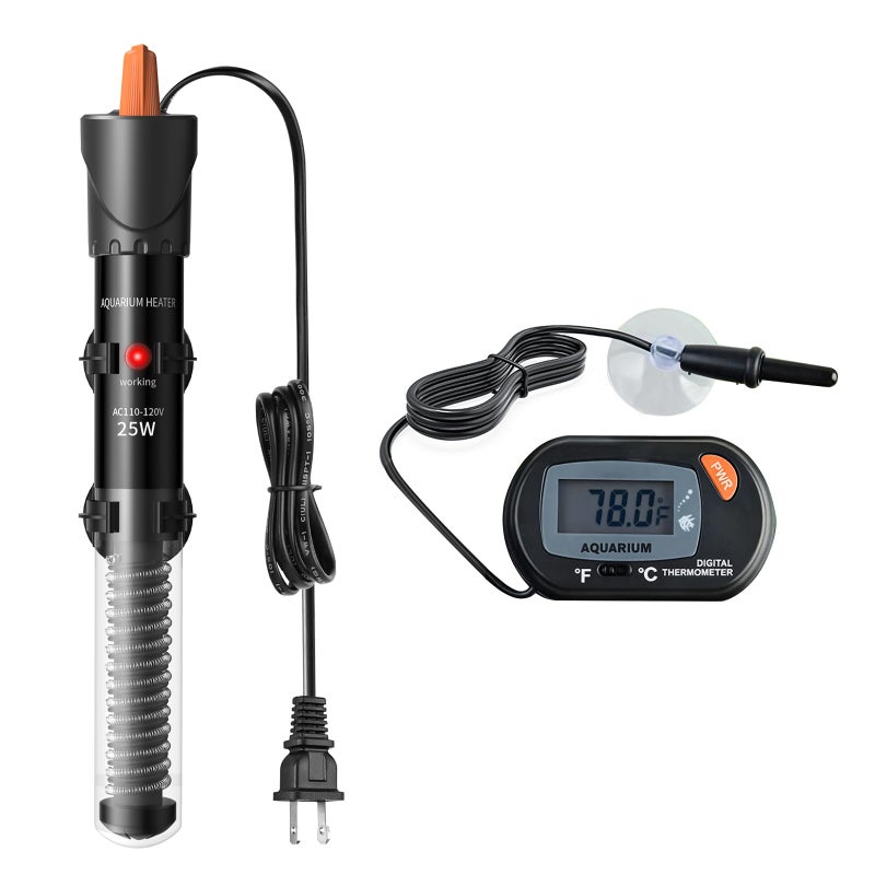 HiTauing Aquarium Heater 25W/50W/100W/200W/300W, Adjustable Knob Fish Tank Heater with Digital Thermometer, Submersible Betta/Turtle Tank Heater for Freshwater and Saltwater Tanks - Image 1