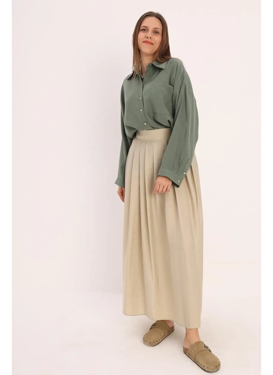 Allday Mint-Flared Pleated Skirt