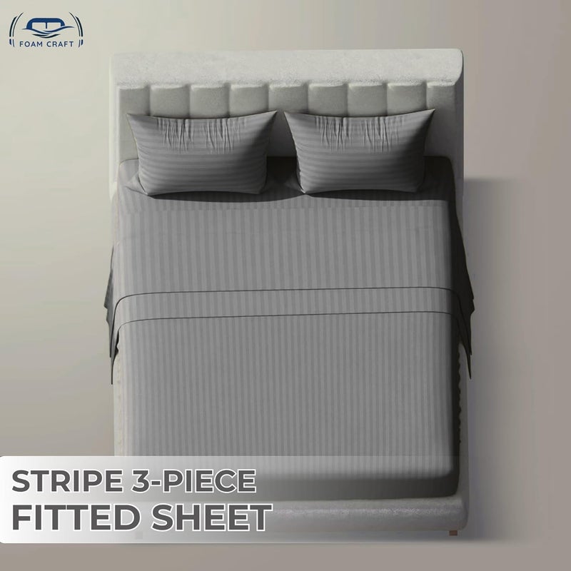 FOAM CRAFT Queen Size Fitted Bed Sheet Set - Striped Cotton 3 Piece Set with 300 Thread Count - Image 3