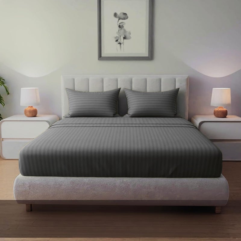 FOAM CRAFT Queen Size Fitted Bed Sheet Set - Striped Cotton 3 Piece Set with 300 Thread Count - Image 1
