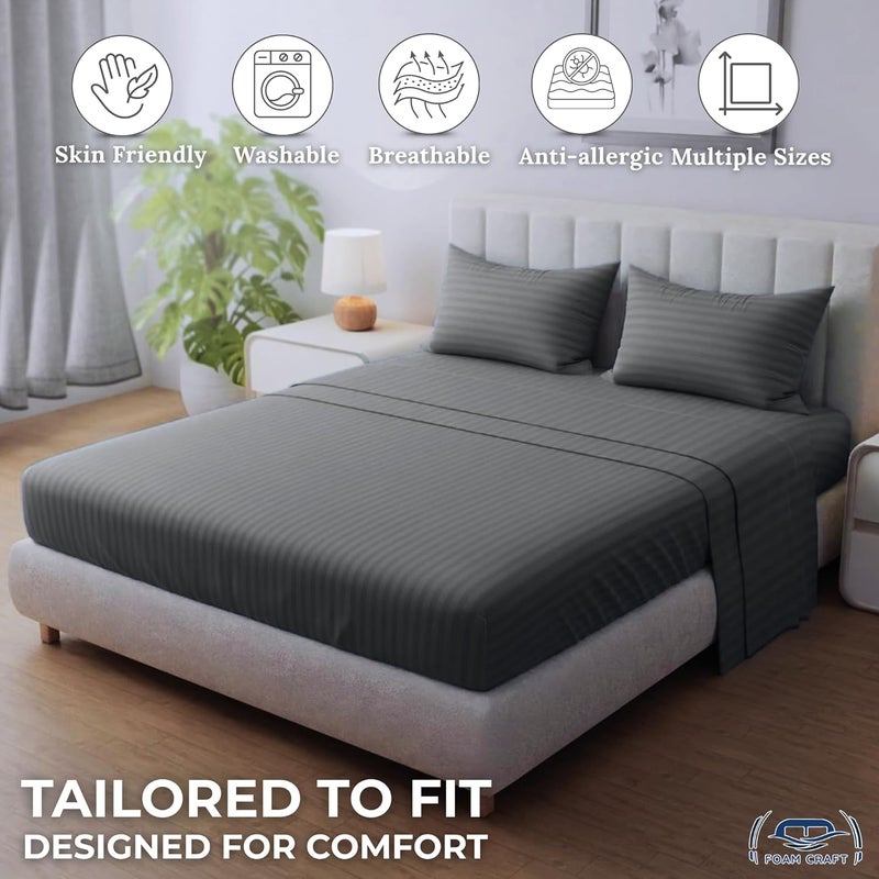 FOAM CRAFT Queen Size Fitted Bed Sheet Set - Striped Cotton 3 Piece Set with 300 Thread Count - Image 5