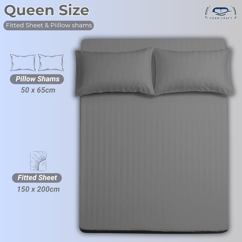 FOAM CRAFT Queen Size Fitted Bed Sheet Set - Striped Cotton 3 Piece Set with 300 Thread Count - Image 2