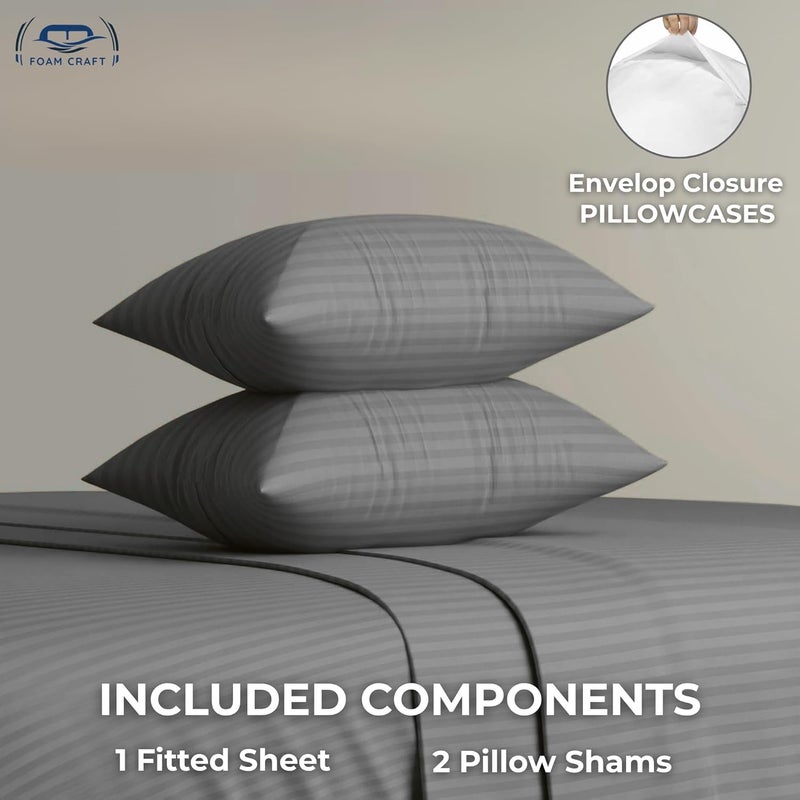 FOAM CRAFT Queen Size Fitted Bed Sheet Set - Striped Cotton 3 Piece Set with 300 Thread Count - Image 4