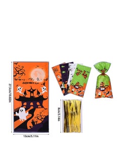 CityRiya-Long Halloween Cellophane Candy Bags, 4 Patterns Assorted 50PCS Halloween Treat Cookies Bags with Twist Ties Pumpkin Castle Sweets Bags, Kids Children Trick or Treat Party Favours Gift Wrap Bags  - Image 2