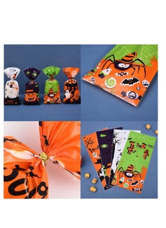 CityRiya-Long Halloween Cellophane Candy Bags, 4 Patterns Assorted 50PCS Halloween Treat Cookies Bags with Twist Ties Pumpkin Castle Sweets Bags, Kids Children Trick or Treat Party Favours Gift Wrap Bags  - Image 3
