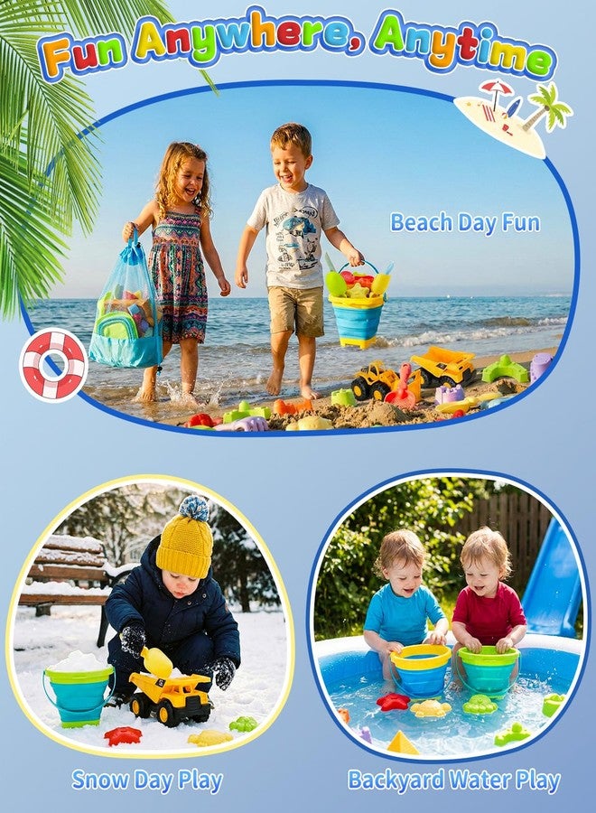 Fiderix 30PCS Beach Toys for Kids Ages 3-10, All-in-One Sand Toys Set with 2 Collapsible Buckets, Shovels, Trucks & Molds, Keep Kids Busy for Hours - Easy to Carry for Beach Travel Sandbox Play - Image 4