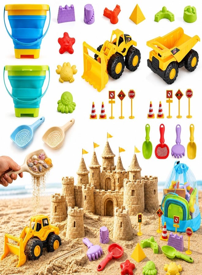 Fiderix 30PCS Beach Toys for Kids Ages 3-10, All-in-One Sand Toys Set with 2 Collapsible Buckets, Shovels, Trucks & Molds, Keep Kids Busy for Hours - Easy to Carry for Beach Travel Sandbox Play - Image 1