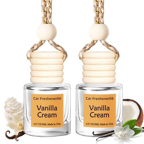 Tyrikuu Hanging Car Air Freshener Long Lasting Essential Oil Diffuser NonToxic Vanilla Cream Scent Cute Car Fresheners for Women 2 Pack Made in USA - Image 1