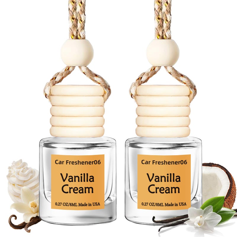 Tyrikuu Hanging Car Air Freshener Long Lasting Essential Oil Diffuser NonToxic Vanilla Cream Scent Cute Car Fresheners for Women 2 Pack Made in USA - Image 3