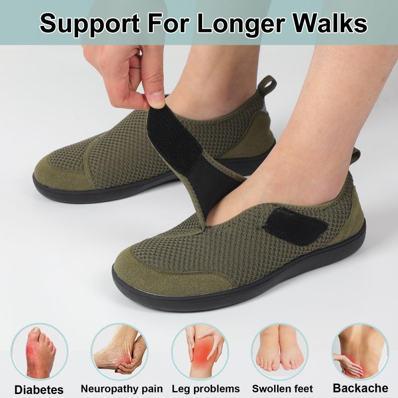 LeIsfIt Mens Wide Diabetic Shoes Adjustable Barefoot Walking Shoes Breathable Zero Drop Sneakers for Wide Width Arthritis Edema Feet Dark Green Size 11 - Image 5