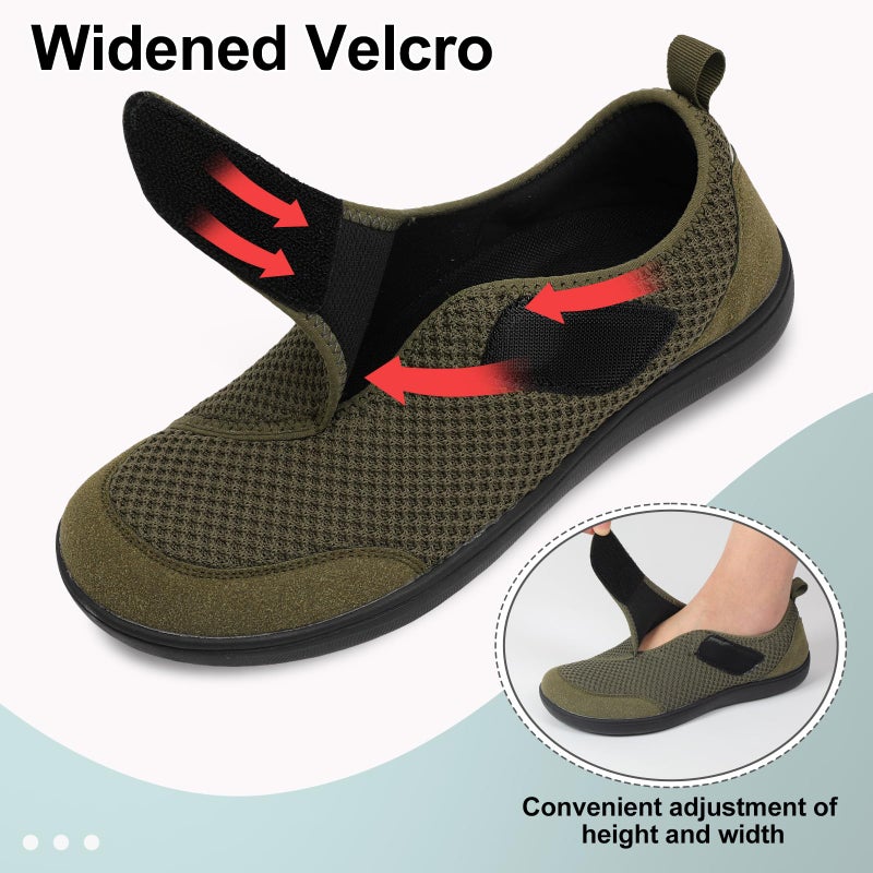 LeIsfIt Mens Wide Diabetic Shoes Adjustable Barefoot Walking Shoes Breathable Zero Drop Sneakers for Wide Width Arthritis Edema Feet Dark Green Size 11 - Image 4