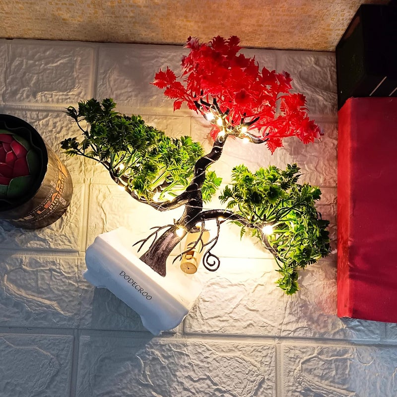 DODECROO ® 24 cm LED Artificial Tree - Elevate Your Home Decor with Stunning Lifelike Greenery, Artificial Plants for Home Decor (Red_Green) - Image 5